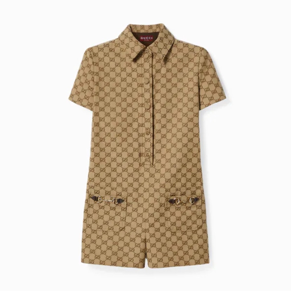 Gucci Beige Monogram Short-Sleeve Romper